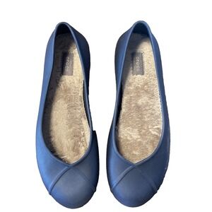 CROCS Dual Comfort Olivia II Womens 9 Navy Blue Fur Lined Insole Ballet Flats
